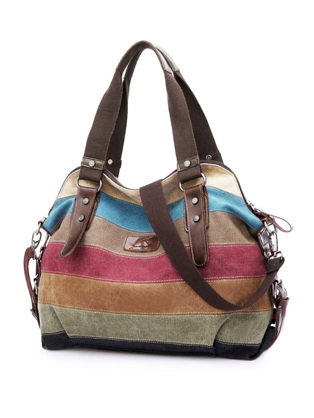 Canvas Handbag Multi-Color Striped Lattice Cross Body Shoulder Purse Bag